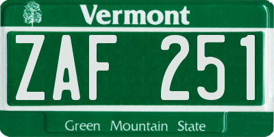 VT license plate ZAF251