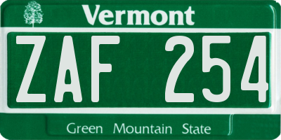 VT license plate ZAF254