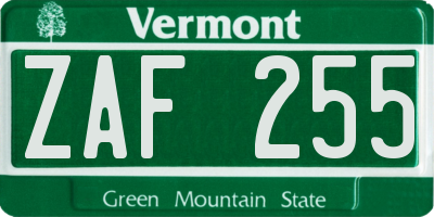VT license plate ZAF255