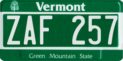 VT license plate ZAF257