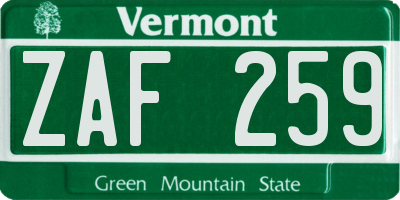 VT license plate ZAF259