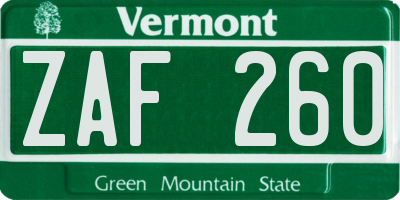 VT license plate ZAF260