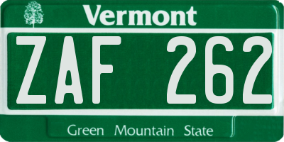 VT license plate ZAF262