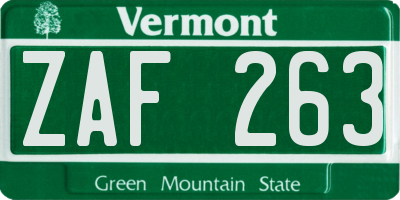 VT license plate ZAF263