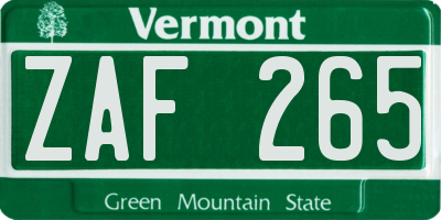 VT license plate ZAF265