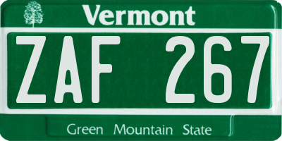 VT license plate ZAF267