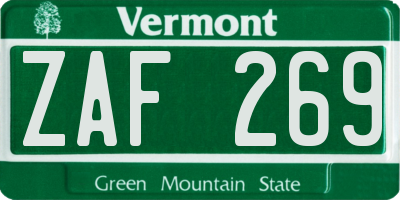 VT license plate ZAF269