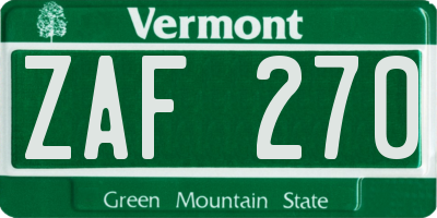 VT license plate ZAF270