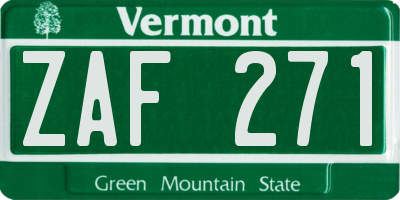 VT license plate ZAF271