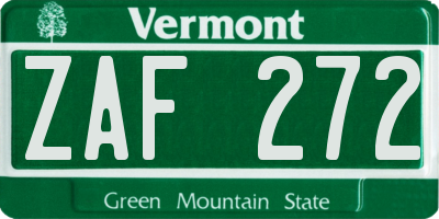 VT license plate ZAF272