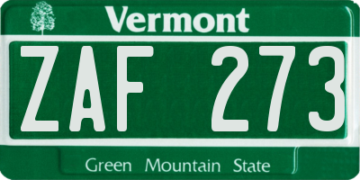 VT license plate ZAF273