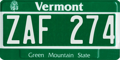 VT license plate ZAF274