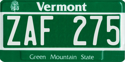 VT license plate ZAF275