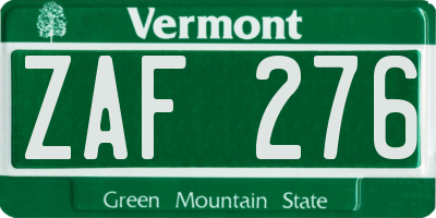 VT license plate ZAF276