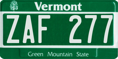 VT license plate ZAF277