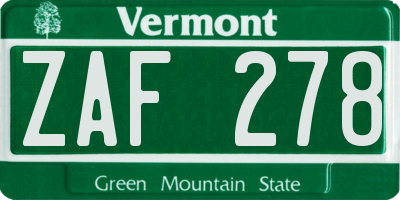 VT license plate ZAF278