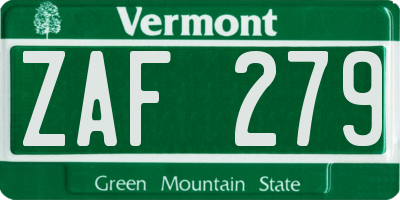 VT license plate ZAF279