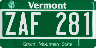 VT license plate ZAF281