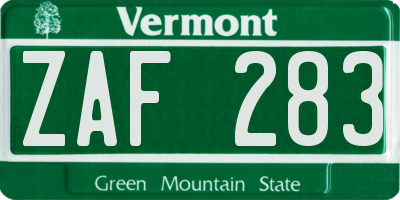VT license plate ZAF283