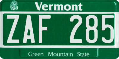 VT license plate ZAF285