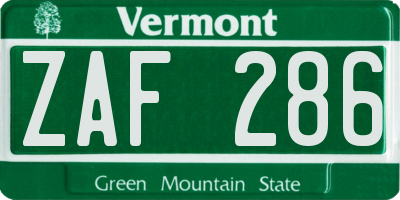 VT license plate ZAF286