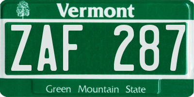 VT license plate ZAF287