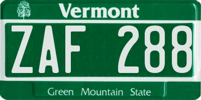 VT license plate ZAF288