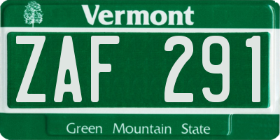 VT license plate ZAF291