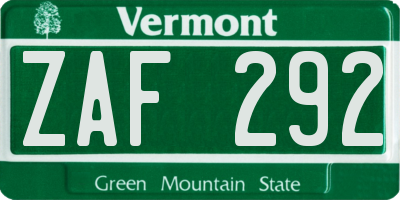 VT license plate ZAF292