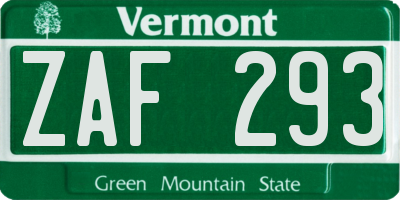 VT license plate ZAF293