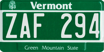 VT license plate ZAF294