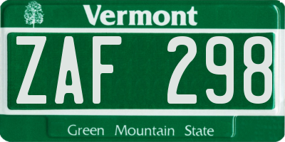 VT license plate ZAF298