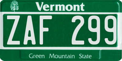 VT license plate ZAF299