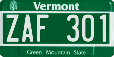 VT license plate ZAF301