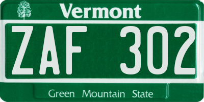 VT license plate ZAF302