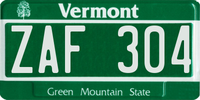 VT license plate ZAF304
