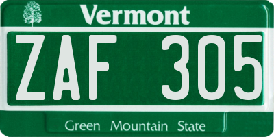 VT license plate ZAF305