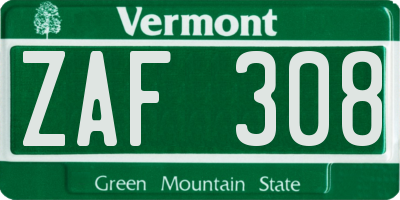 VT license plate ZAF308