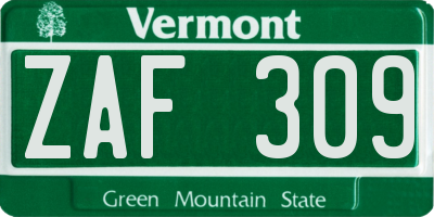 VT license plate ZAF309