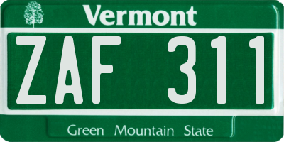 VT license plate ZAF311