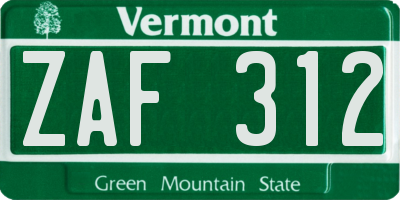 VT license plate ZAF312
