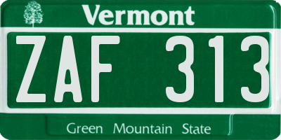 VT license plate ZAF313
