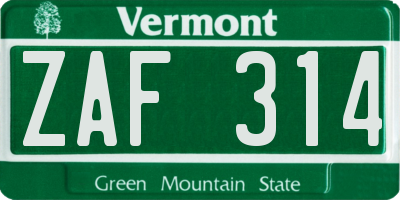 VT license plate ZAF314