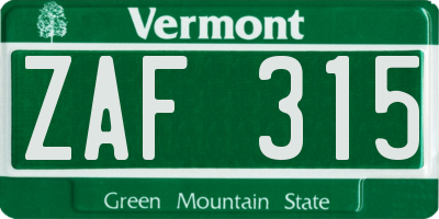 VT license plate ZAF315