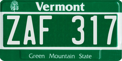 VT license plate ZAF317