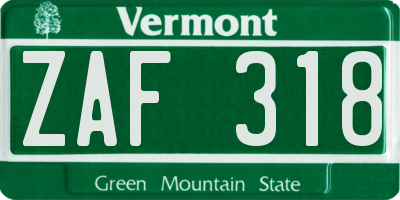 VT license plate ZAF318