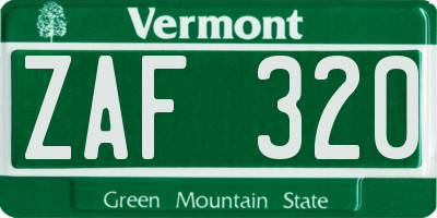 VT license plate ZAF320