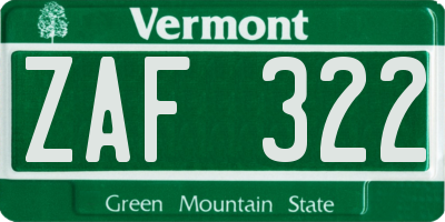 VT license plate ZAF322
