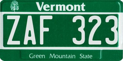 VT license plate ZAF323