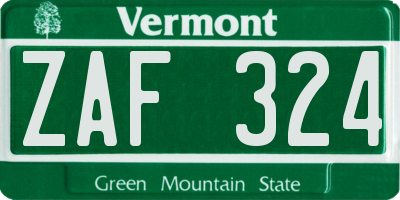 VT license plate ZAF324